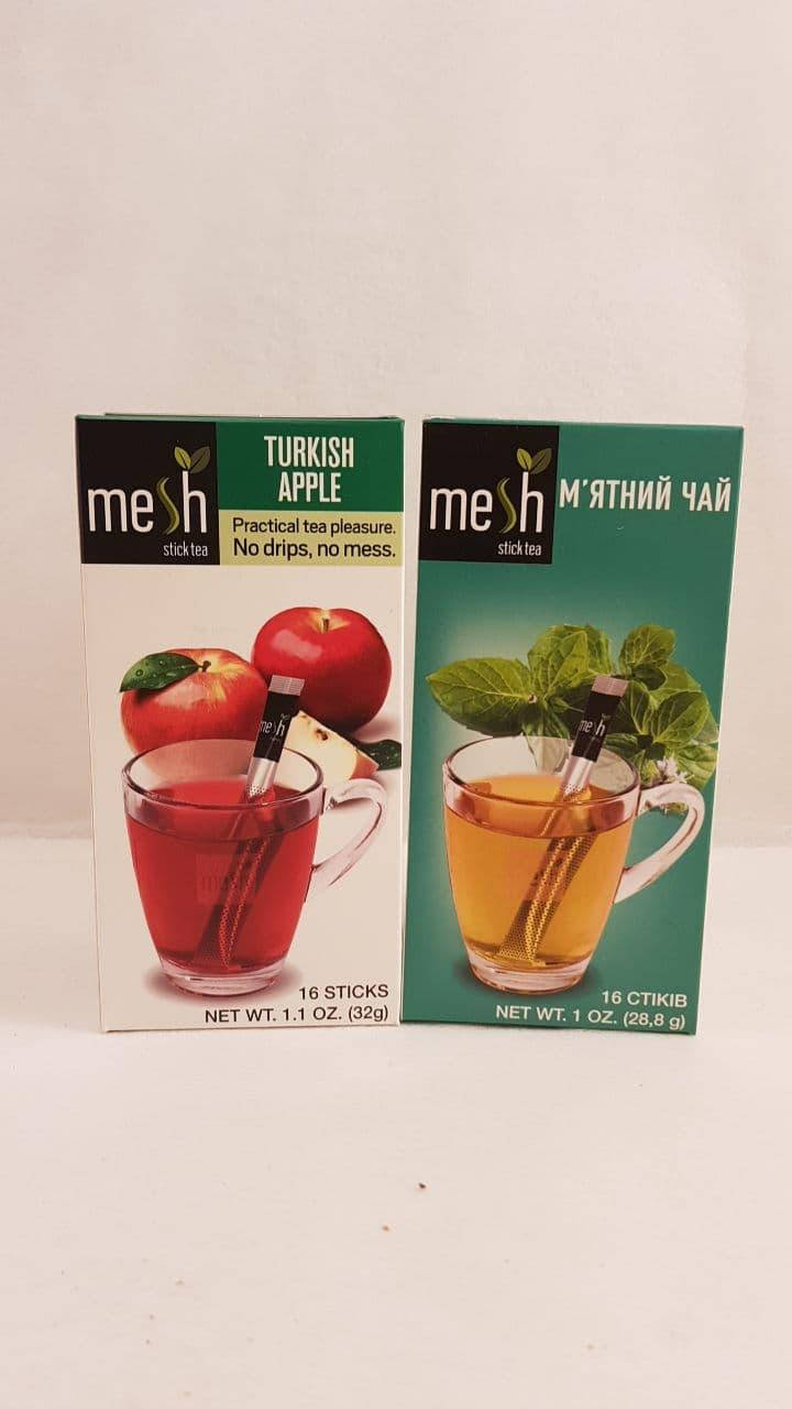

Упаковка фруктового чая в стиках Меш Mesh stics мятный и яблочный 32шт
