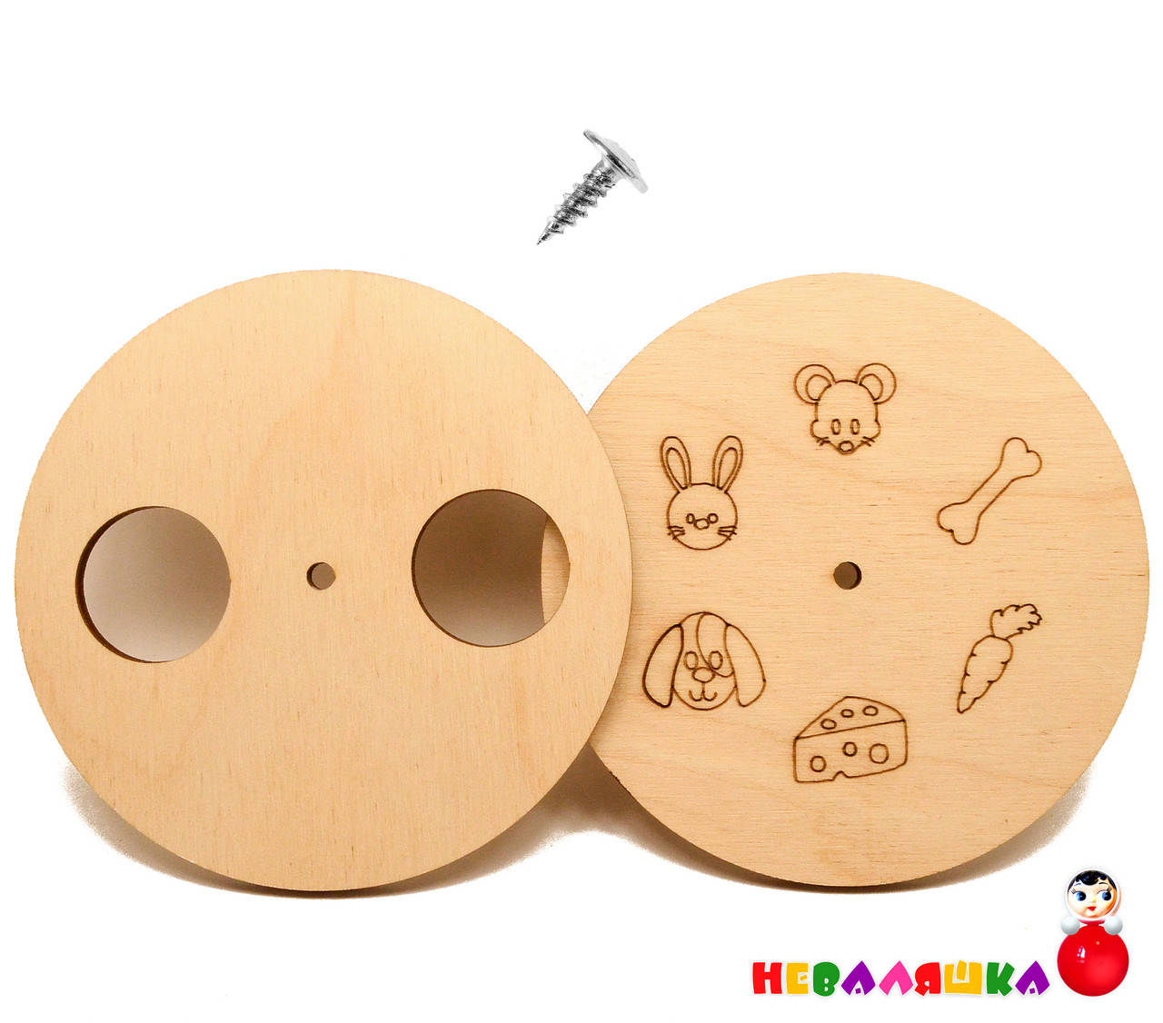 

Заготовка Калейдоскоп 10см для Бизиборда Животные "Кто что ест" Крутилка Деревянный диск дерев'яний бізіборда