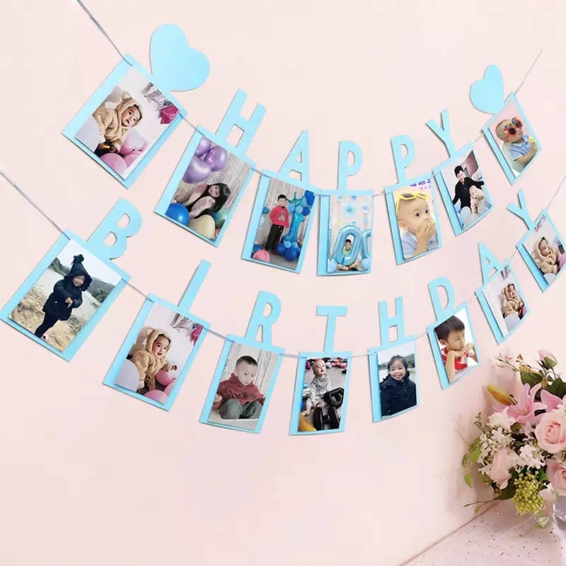 

Фото-гирлянда Happy Birthday голубая