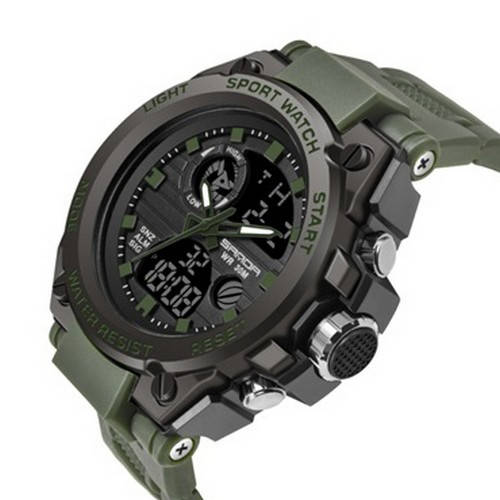 

Мужские часы с подсветкой циферблата водонепроницаемые Sanda 739 Green-Black