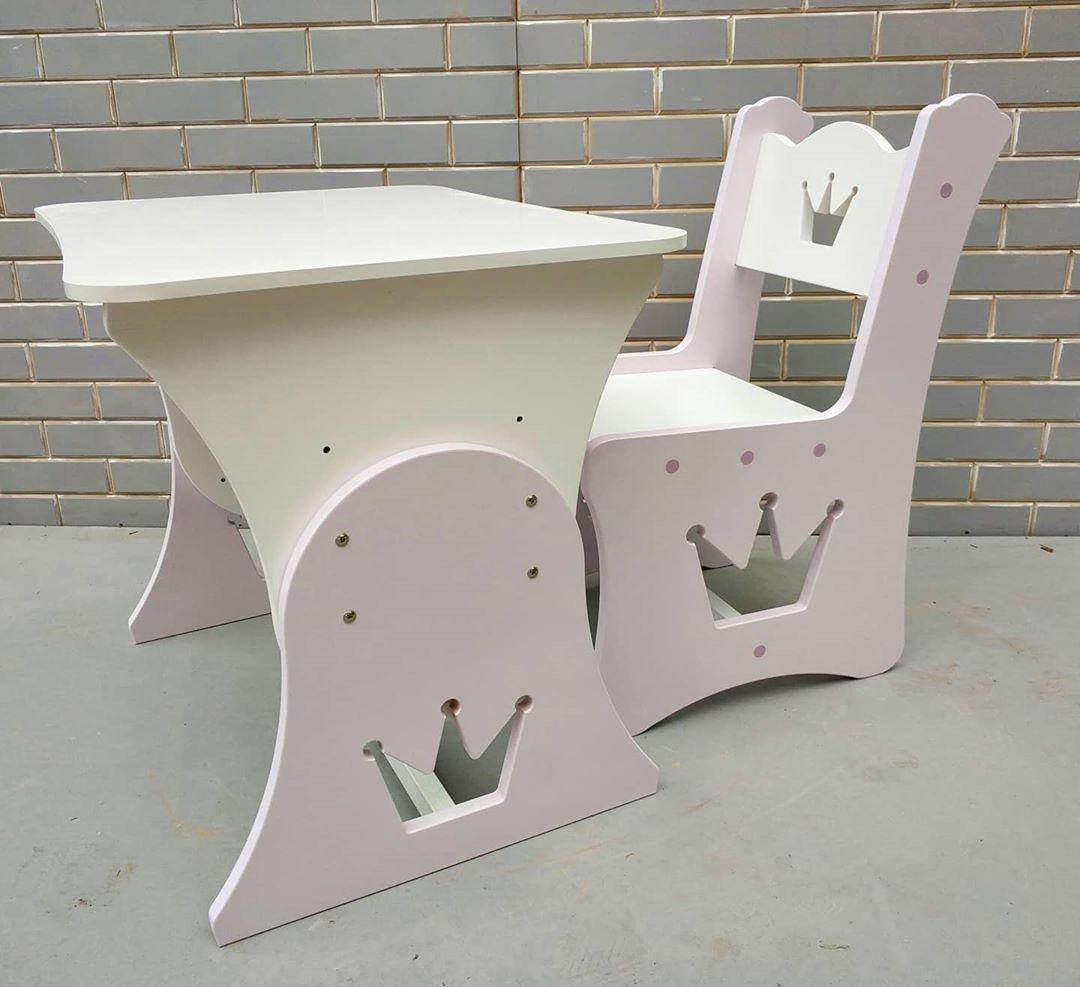 

Детский стол и стул Корона Пудровый+белый, детская растущая парта, Разные цвета