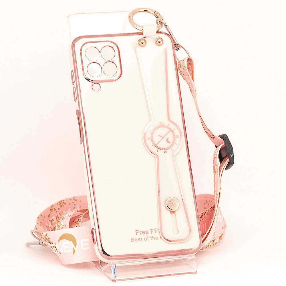 

Чехол Luxury для Samsung Galaxy A12 2021 / A125 бампер с ремешком Rose, Розовый