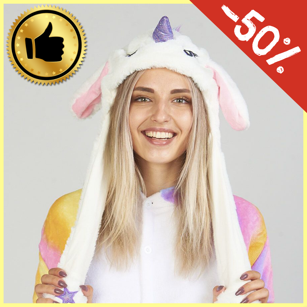 

Детская шапка единорог, шапка с ушками, светящийся шапочка, Шапка светящаяся с двигающимися ушами, Белый