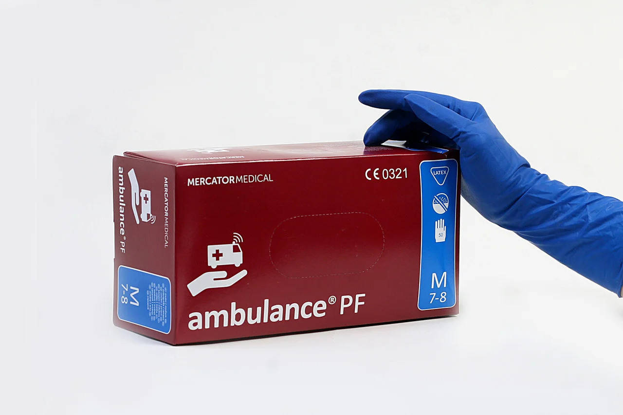 

Перчатки резиновые AMBULANCE  латексные повышенной прочности (50 штук, Синий