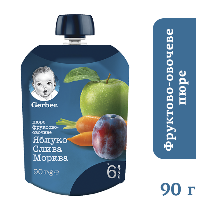 

Пюре фруктово-овощное яблоко-слива-морковка Gerber® (Гербер) с 6 месяцев ,пауч 90г