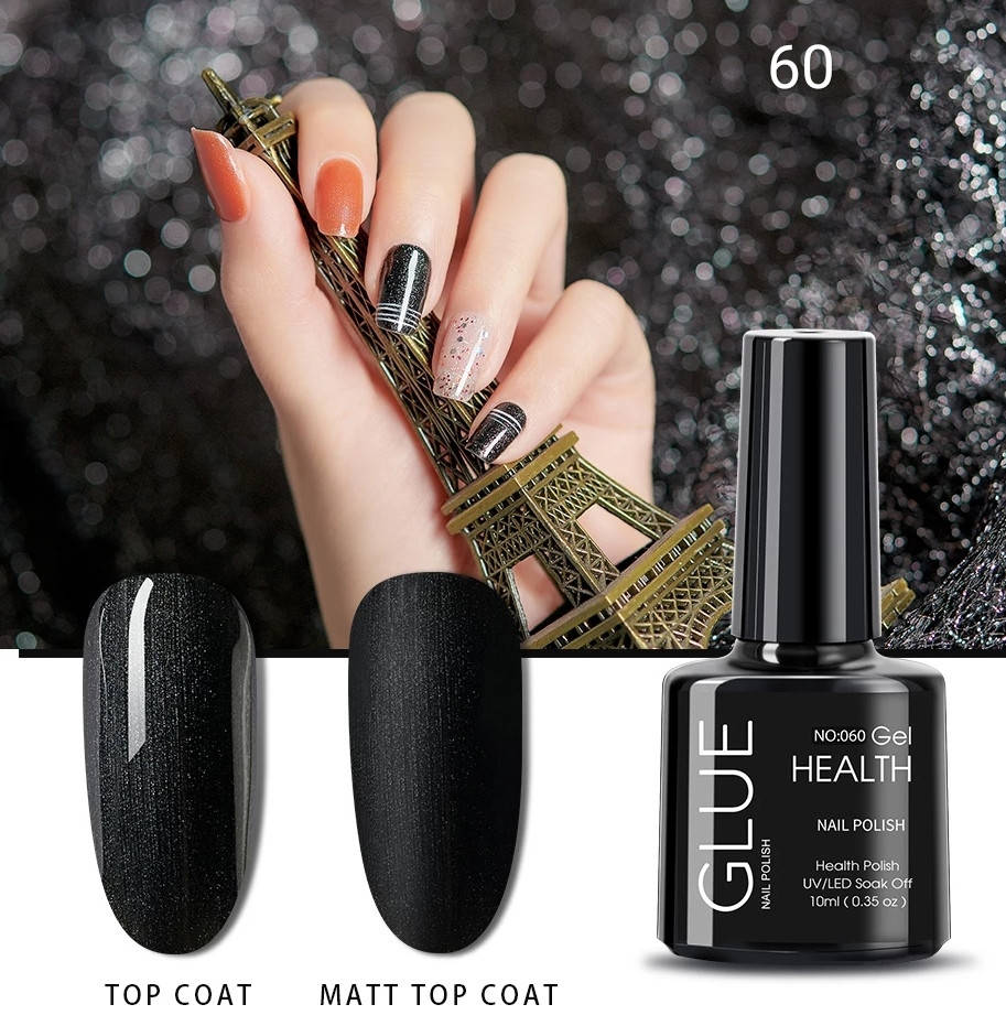 

Гель лак GLUE для ногтей, маникюра, педикюра УФ 10мл. Черных перламутр 60