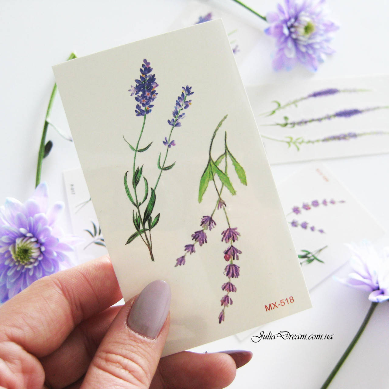 

Сет временных переводных тату с лавандой - Lavender, 6х10 см