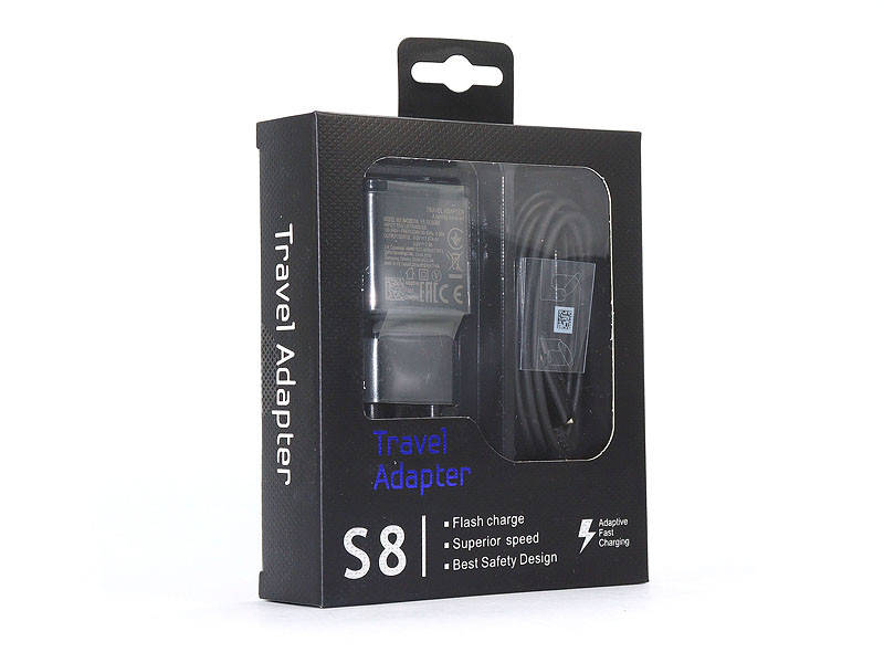 

Зарядное устройство 220В с кабелем USB - Type-C Fast Charger 15Вт Samsung S8 250шт 9839, Черный