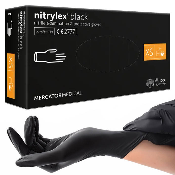 

Нитриловые перчатки XS (5-6) черные Nitrylex® PF Black, Черный