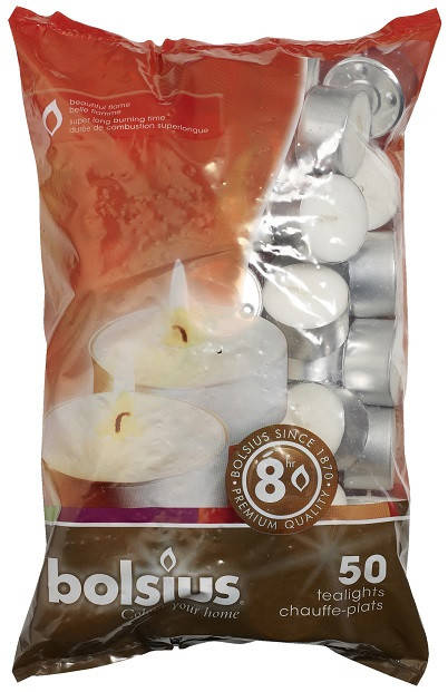 

Свечи чайные 8 часов Bolsius 2,2 см 50 шт (8-50), Белый