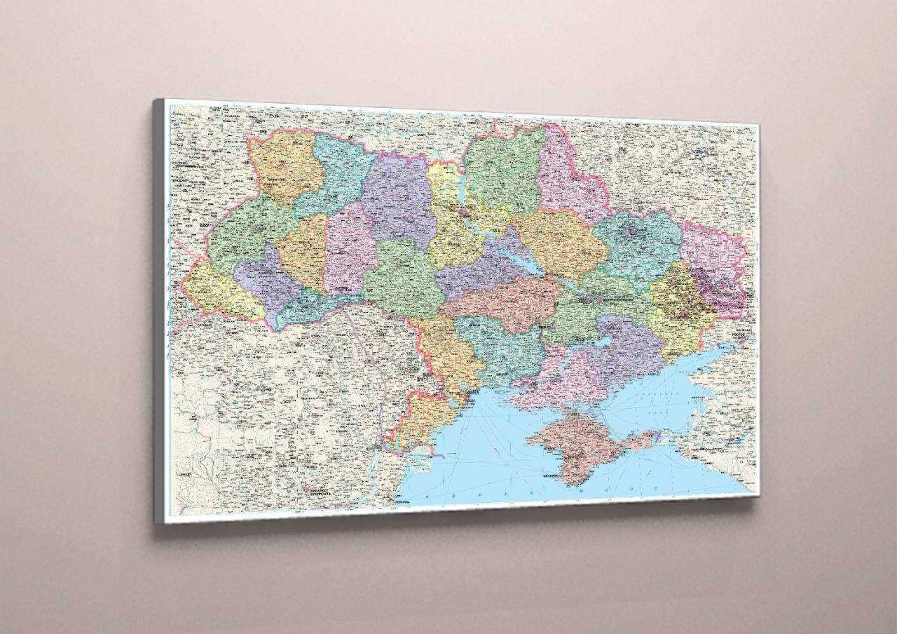 

Картина печать на холсте Политическая карта Украины с городами 60х40 и другие размеры на заказ