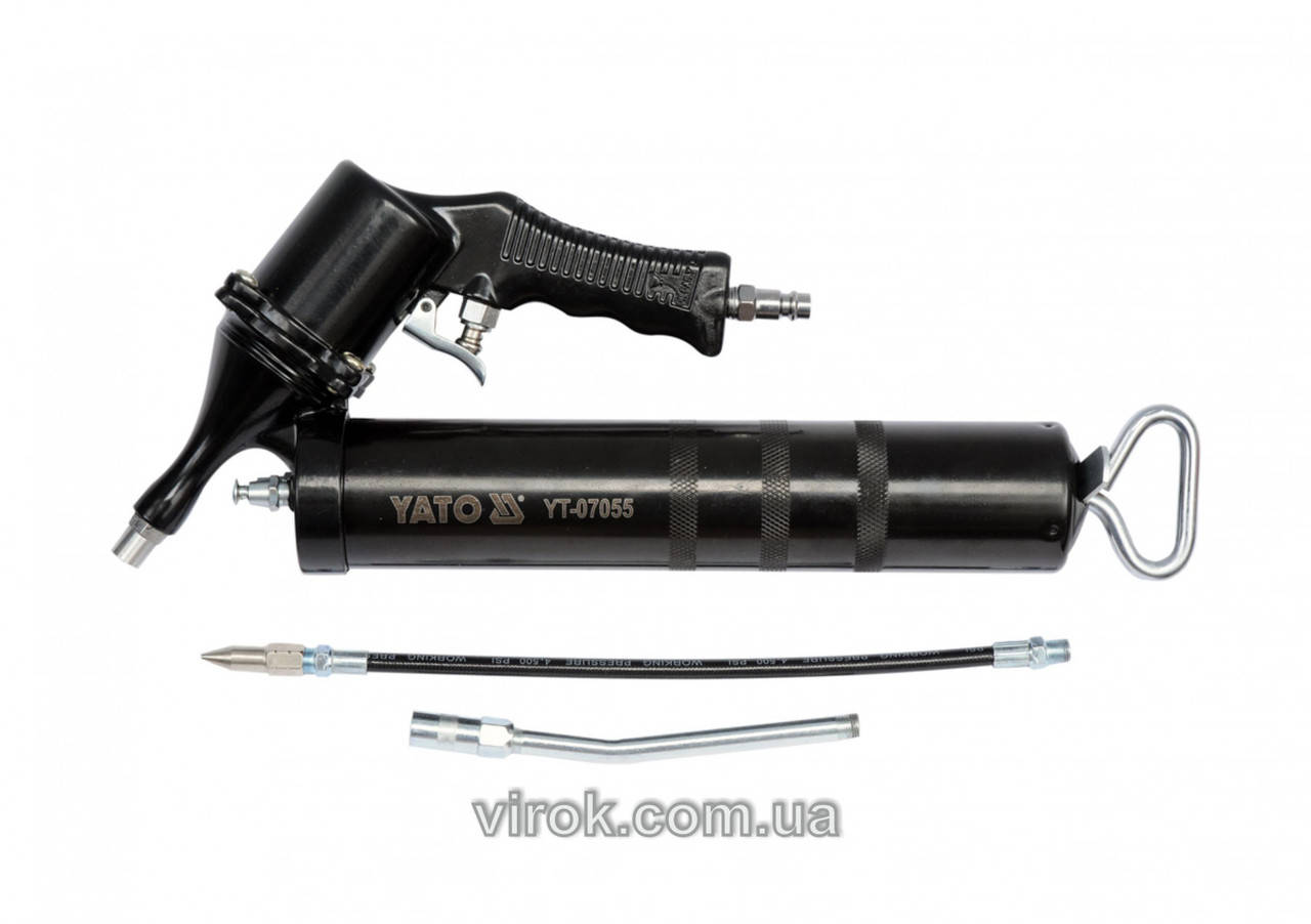 

Шприц мастильний пневматичний YATO; V= 400 см³, вих. P= 30-40 MPa, продукт.- 28 л/хв [10] YT-07055