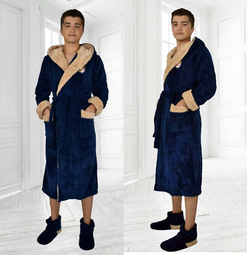 

Детский домашний махровый халат для мальчика 060 "Подросток Капюшон Двухцвет Эмблема" в расцветках