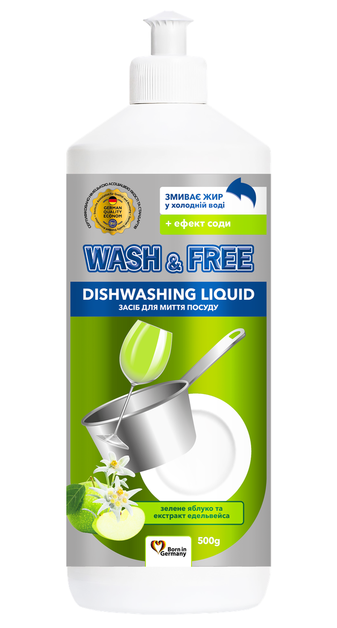 

Средство для мытья посуды "Wash&Free" зеленое яблоко и экстракт эдельвейса 500г