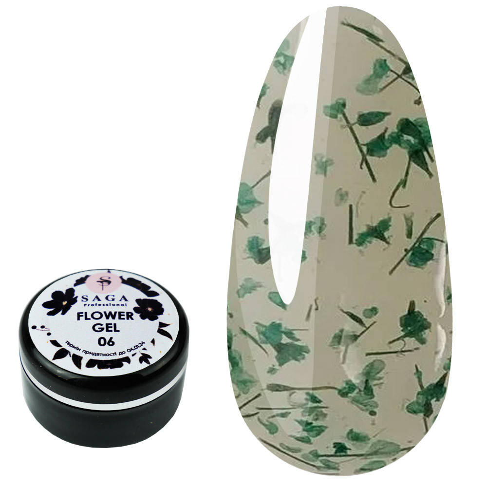 

Saga Professional Flower Fairy Gel № 06 - гель с сухоцветами (зеленый), 5 мл, Зелёный