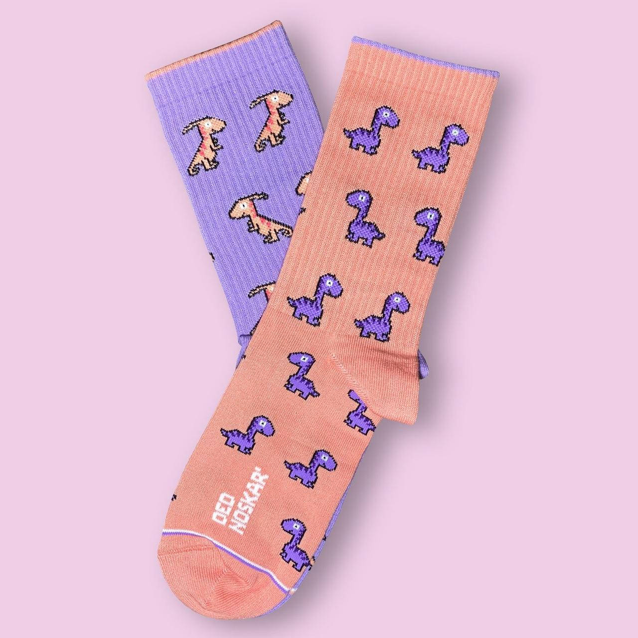 

Носки из высококачественного хлопка с оригинальным принтом "Coral Dino", Разные цвета