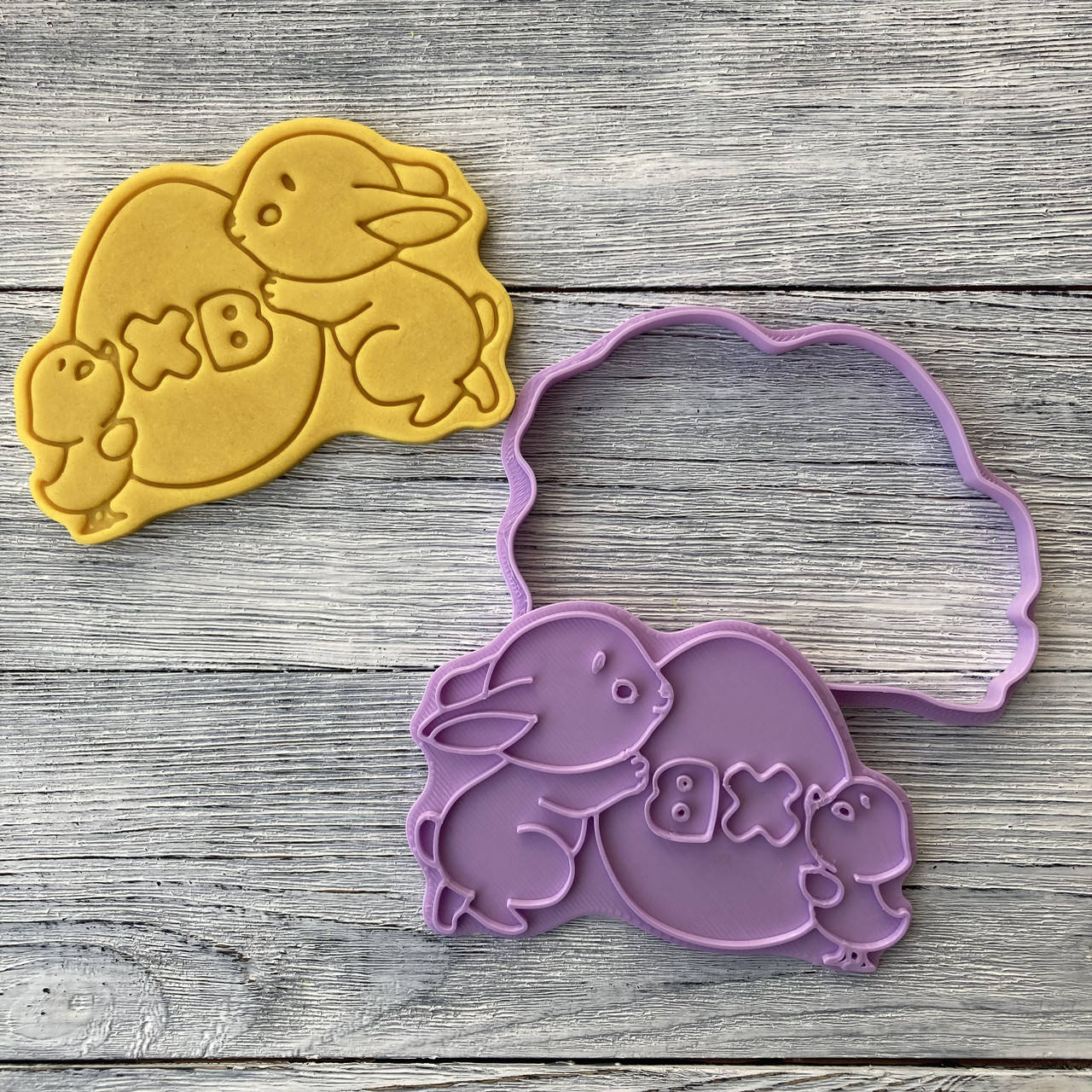 

Вырубка + штамп "Кролики пасхальные №2" для пряников / печенья