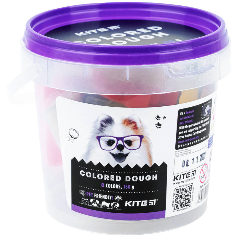 

Тісто кольорове, 8*20г+2 формочки+стек Kite Dogs