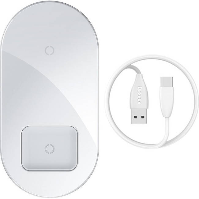 

Беспроводное зарядное устройство BASEUS Simple 2-in-1 Wireless Charger 15W White (WXJK-02), Белый
