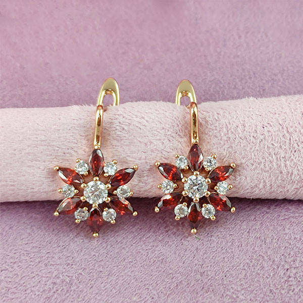 

Серьги Xuping Фиона красные медицинское золото позолота 18К английский замок А/В 1-1249