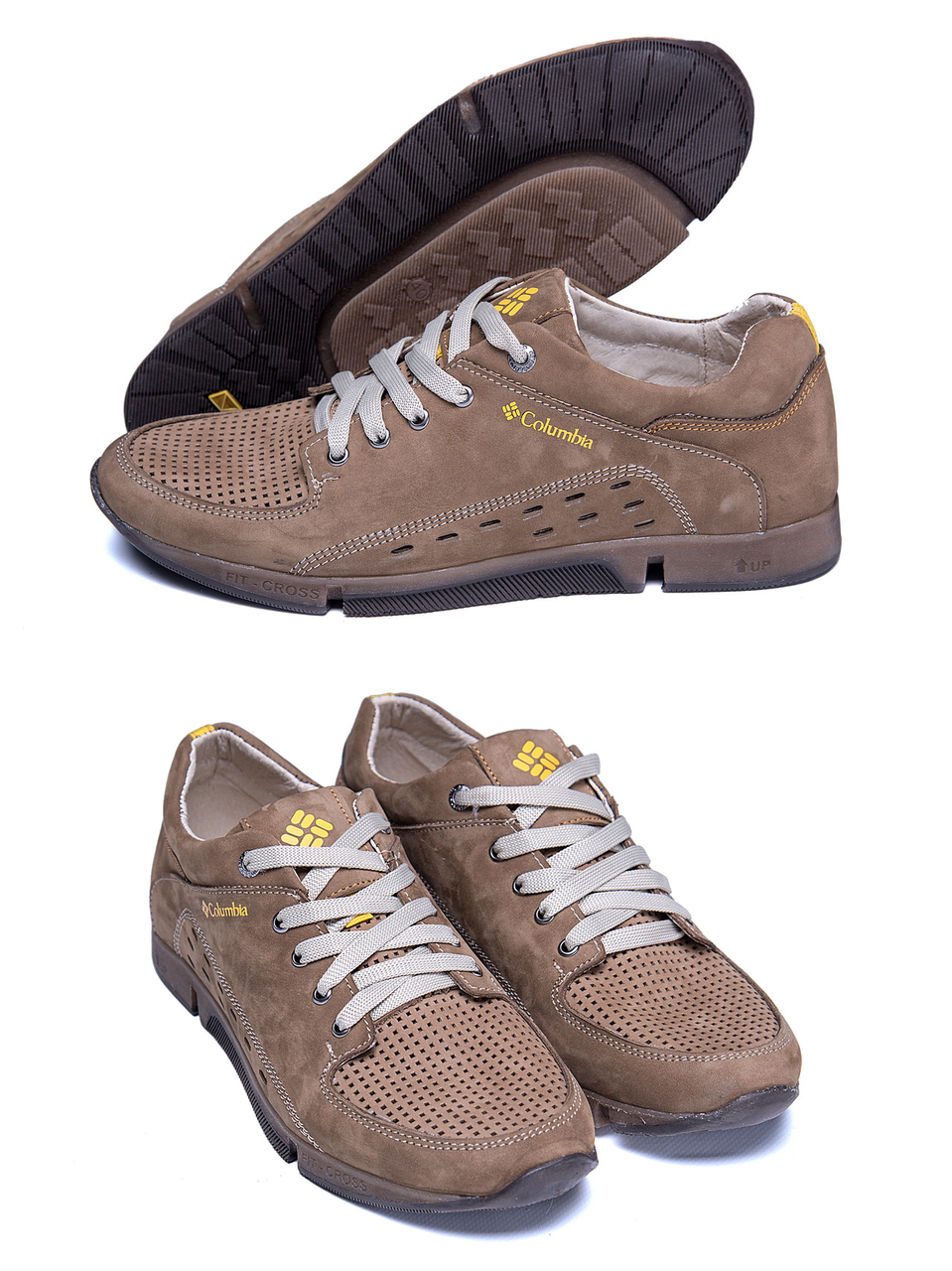 

Мужские кожаные кроссовки из натуральной кожи, перфорация Colum Beige, Бежевый