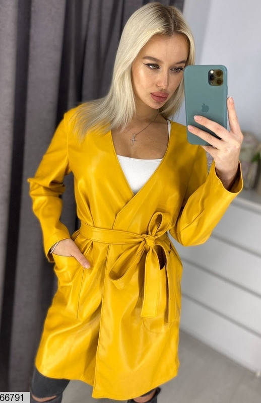 

Женский плащ экокожа разные цвета S-M, L-XL, Желтый