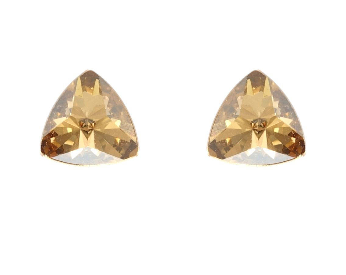 

Серьги Xuping Позолота 18K с кр-ми Swarovski гвоздики (пуссеты) "Треугольные кристаллы Topaz" 6х6мм