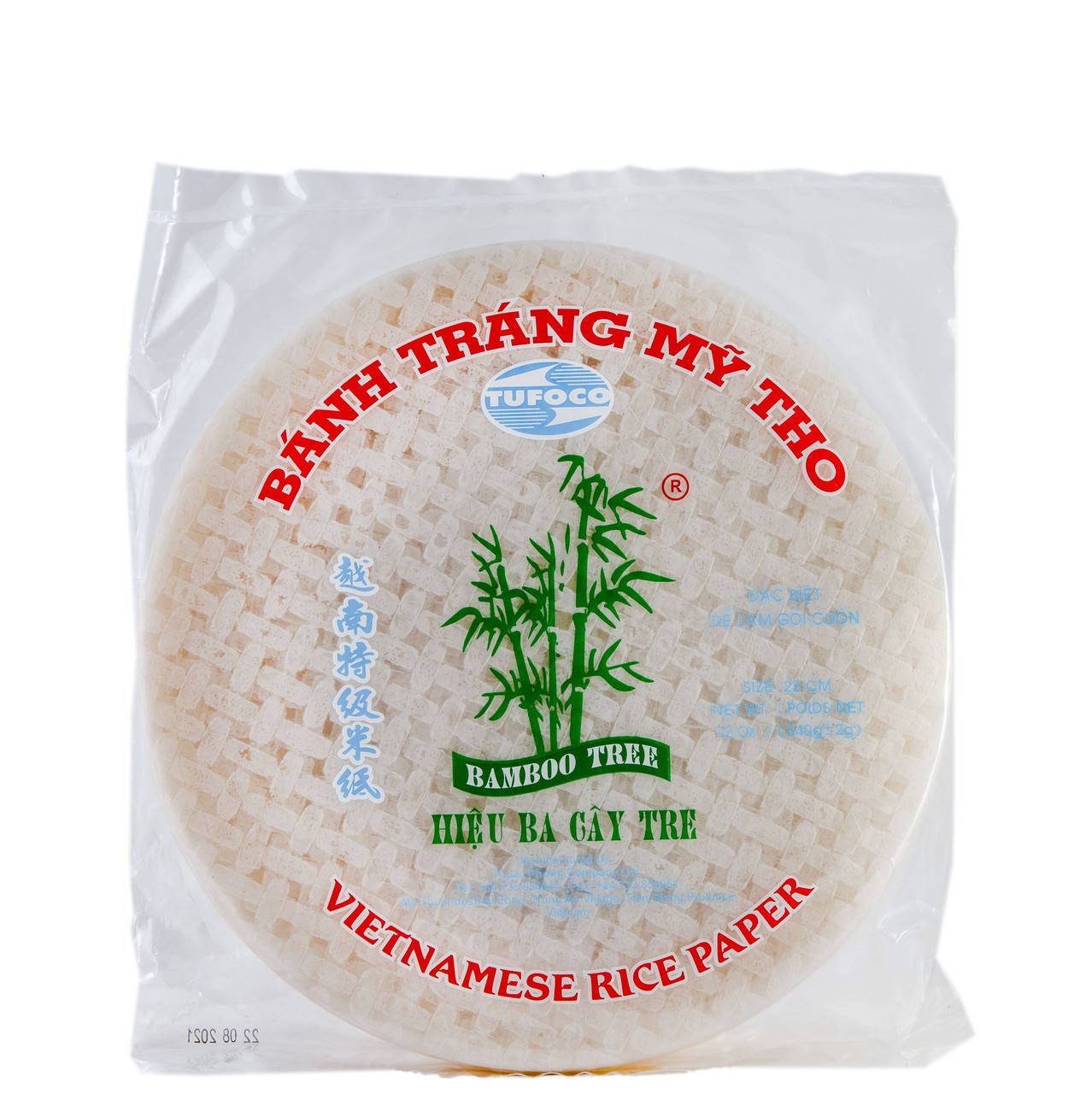 

Бумага рисовая для спринг-роллов 33 листов (+/- 3шт) 22 см BANH TRANG MY THO Tufoco 340 г