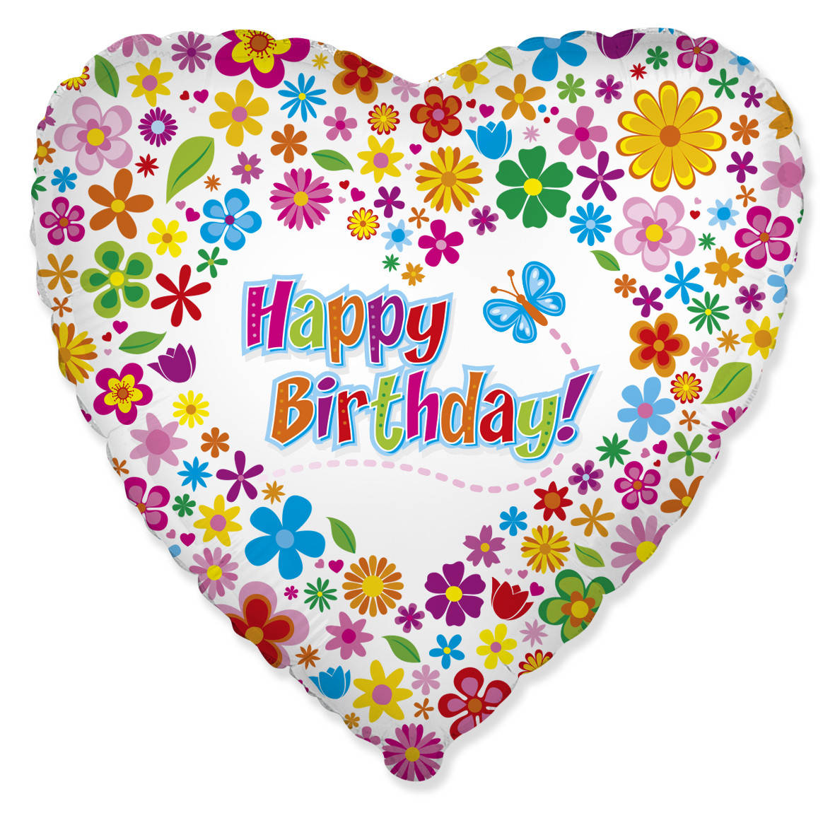 

Серце фольговане 18" Happy Birthday квіти, Разные цвета
