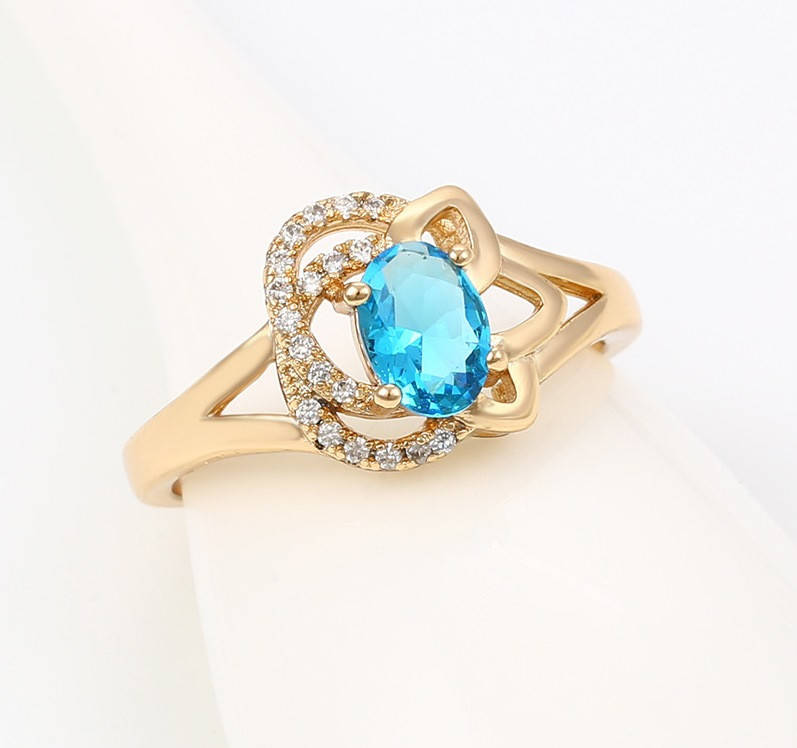 

Кольцо позолоченное, классика с бирюзовым цирконием, p. 17, Xuping, 18К