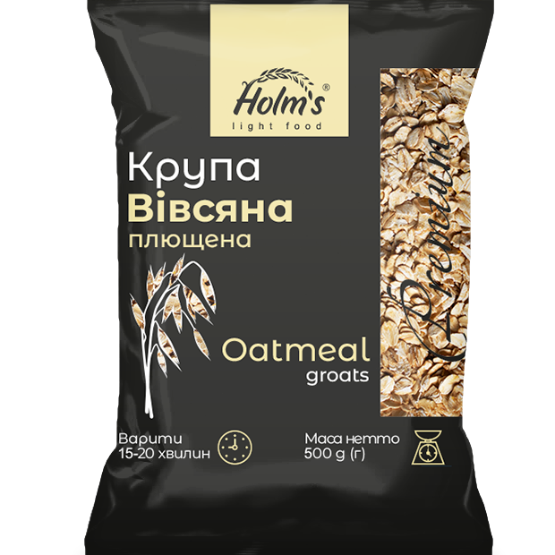 

Крупа овсяная плющенная ТМ «Holm's» - полипропиленовая упаковка 500 г