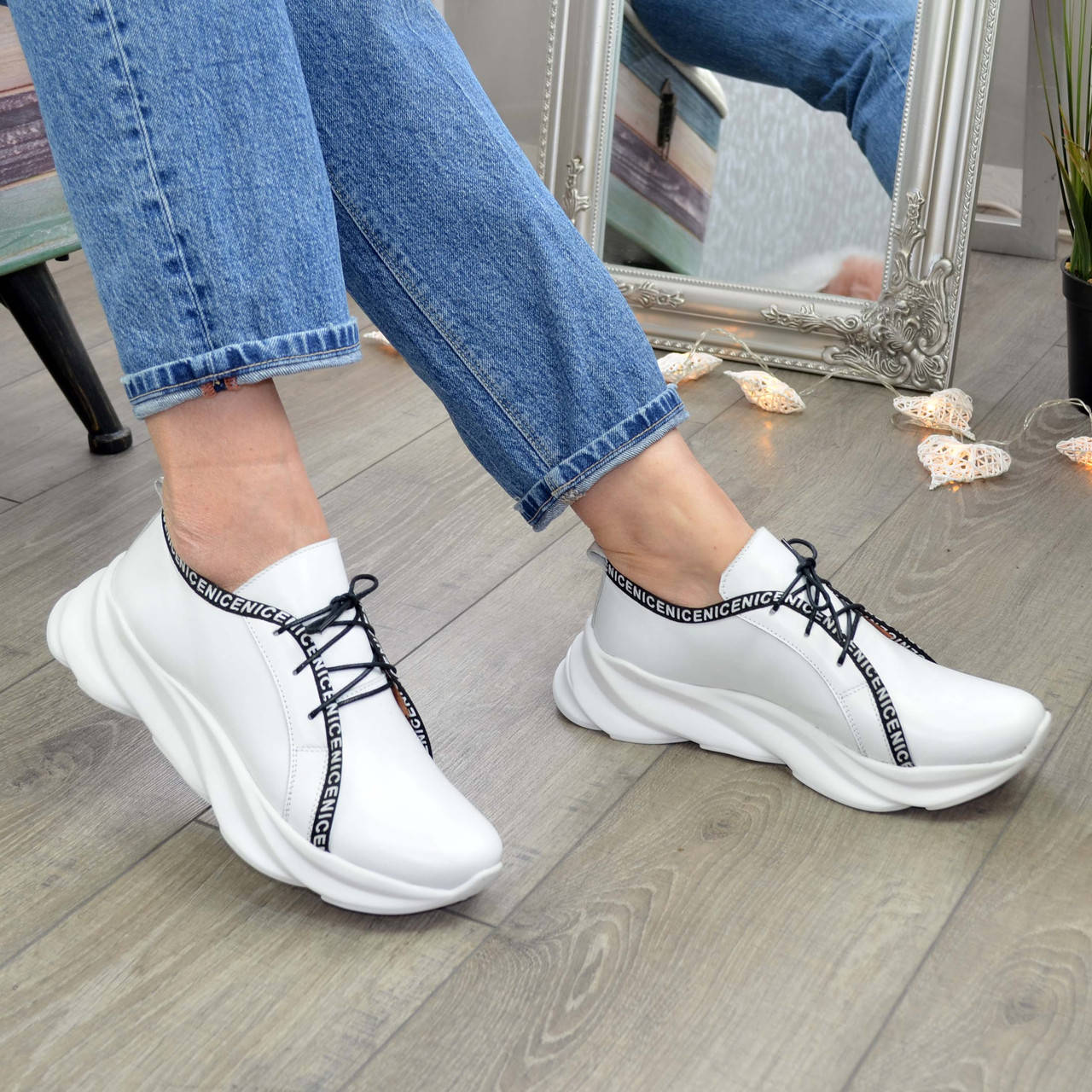 

Кроссовки кожаные женские из натуральной белой кожи, Белый