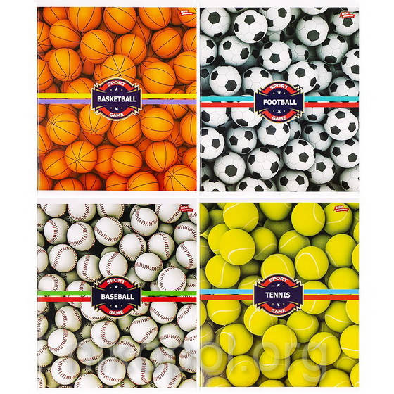 

Общая тетрадь 96 листов клетка, серия "Спортивные мячи", белизна 100%