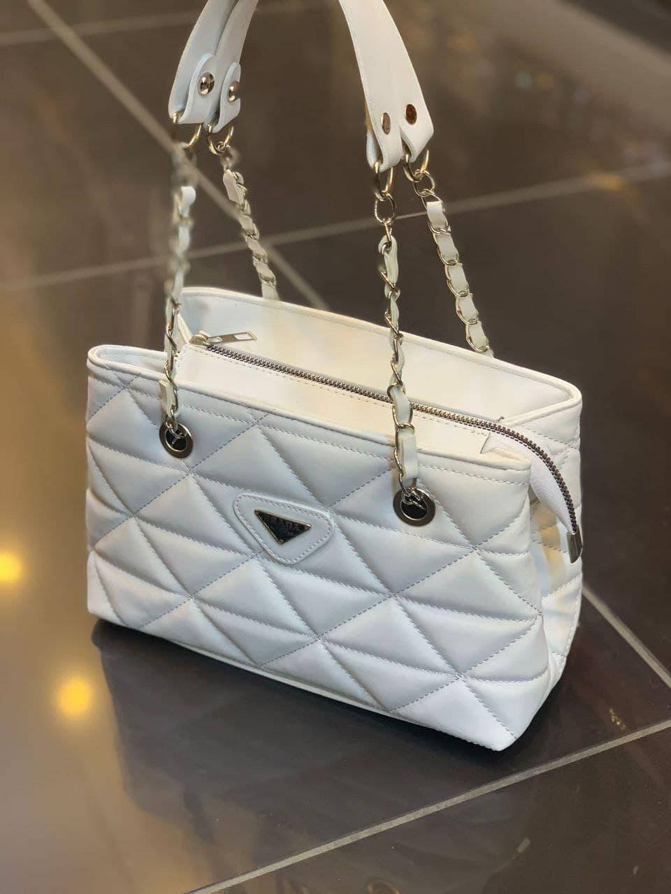

Сумка белая стеганая женская PRADA Сумка бренд Прада Сумочка Клатч Кросс-боди, Белый