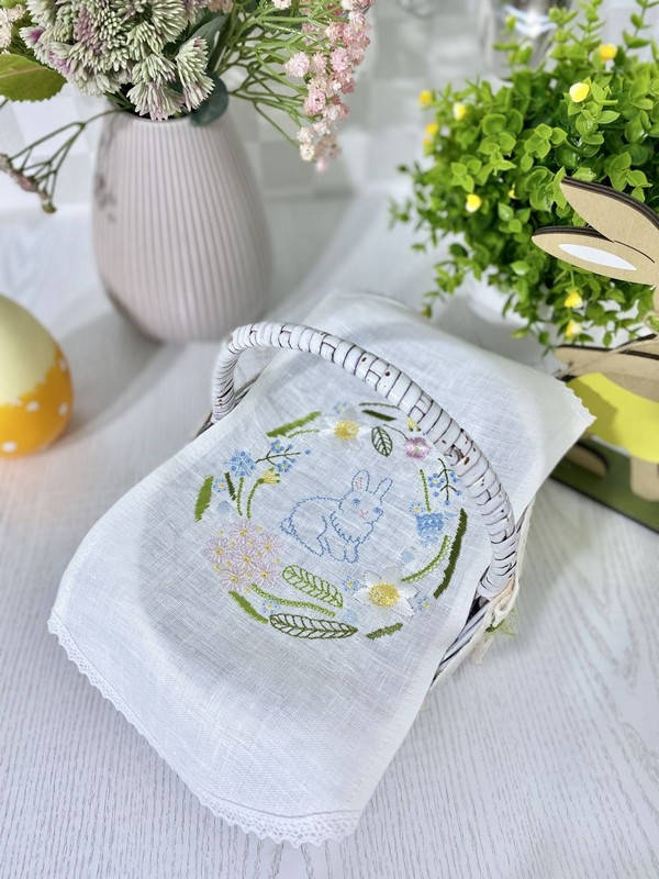 

Пасхальная салфетка на корзину детская льняная 18*35 см RKVV010-18, Белый