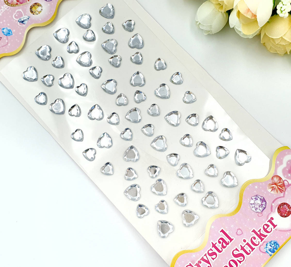 

Стразы наклейки Сердечки на планшетке (размер планшетки 9х23см) прозрачные (сп5нг-2249)