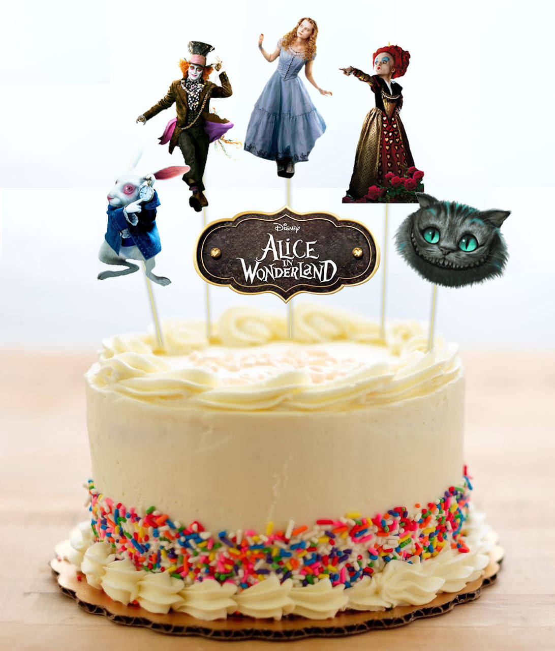 

Набор топперов в торт (8см, 6шт./уп.) вырубка "Алиса в стране чудес" герои фильма КАРТОН