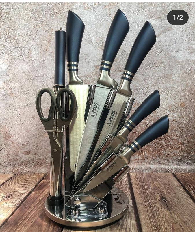 

Набор кухонных ножей 8 предметов на крутящейся подставке A-PLUS KF1004