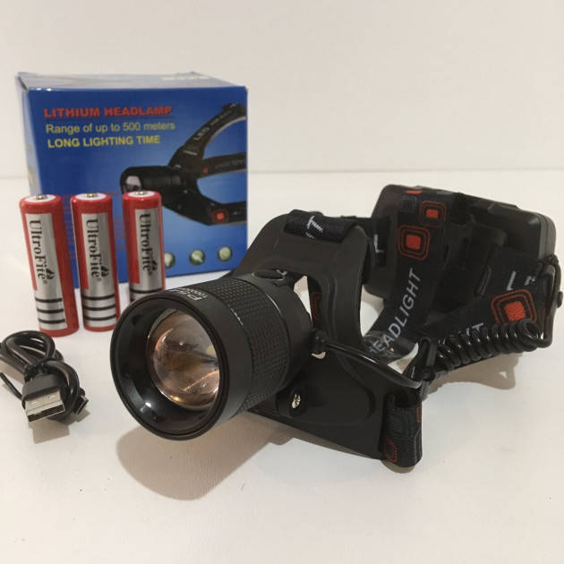 

Фонарь налобный светодиодный HeadLight P-54 3 аккумулятора USB Чёрный, Черный
