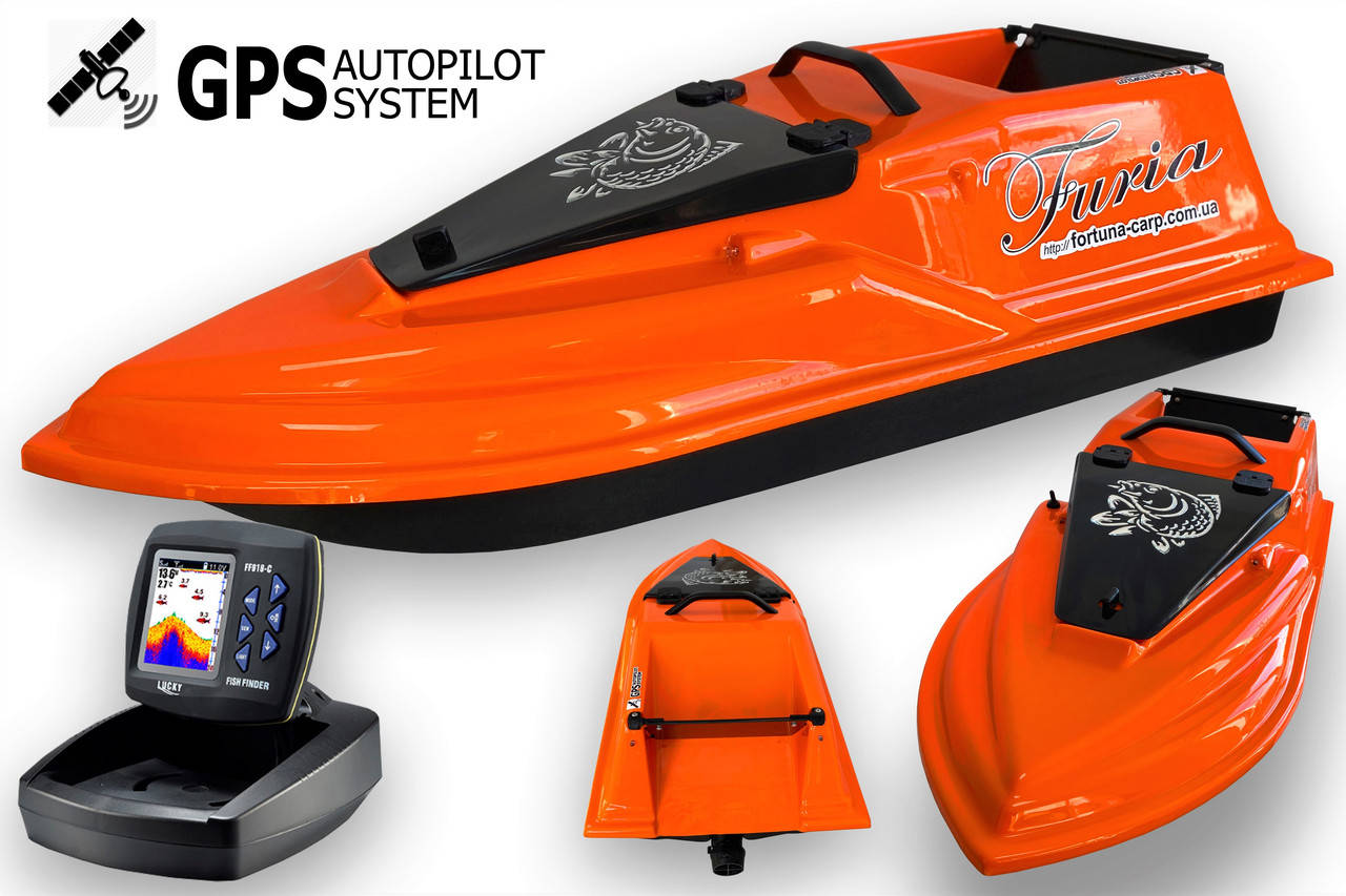 

GPS (V3_6+1), Эхолот Lucky918, Кораблик для рыбалки Фурия Шторм Оранжевый