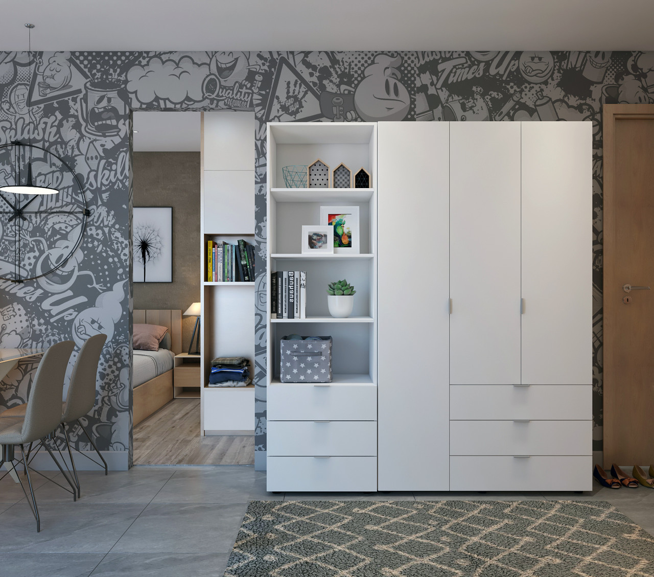 Шафа для одягу Doros Гелар Білий 3+3ДСП з пеналом 292.4х49.5х203.4 (42005166) 2