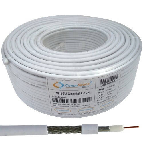 

Кабель антенный (коаксиальный) 75 Ом RG-6U CommSpace одножильный, медный, (оплётка 64%), белый, 100 метров