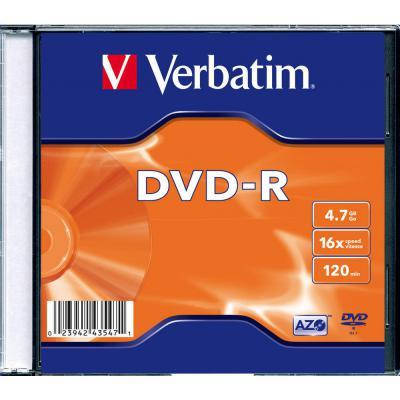 

Диск DVD Verbatim 4.7Gb 16X SlimBox 1шт MatteSilv AZO (43547)