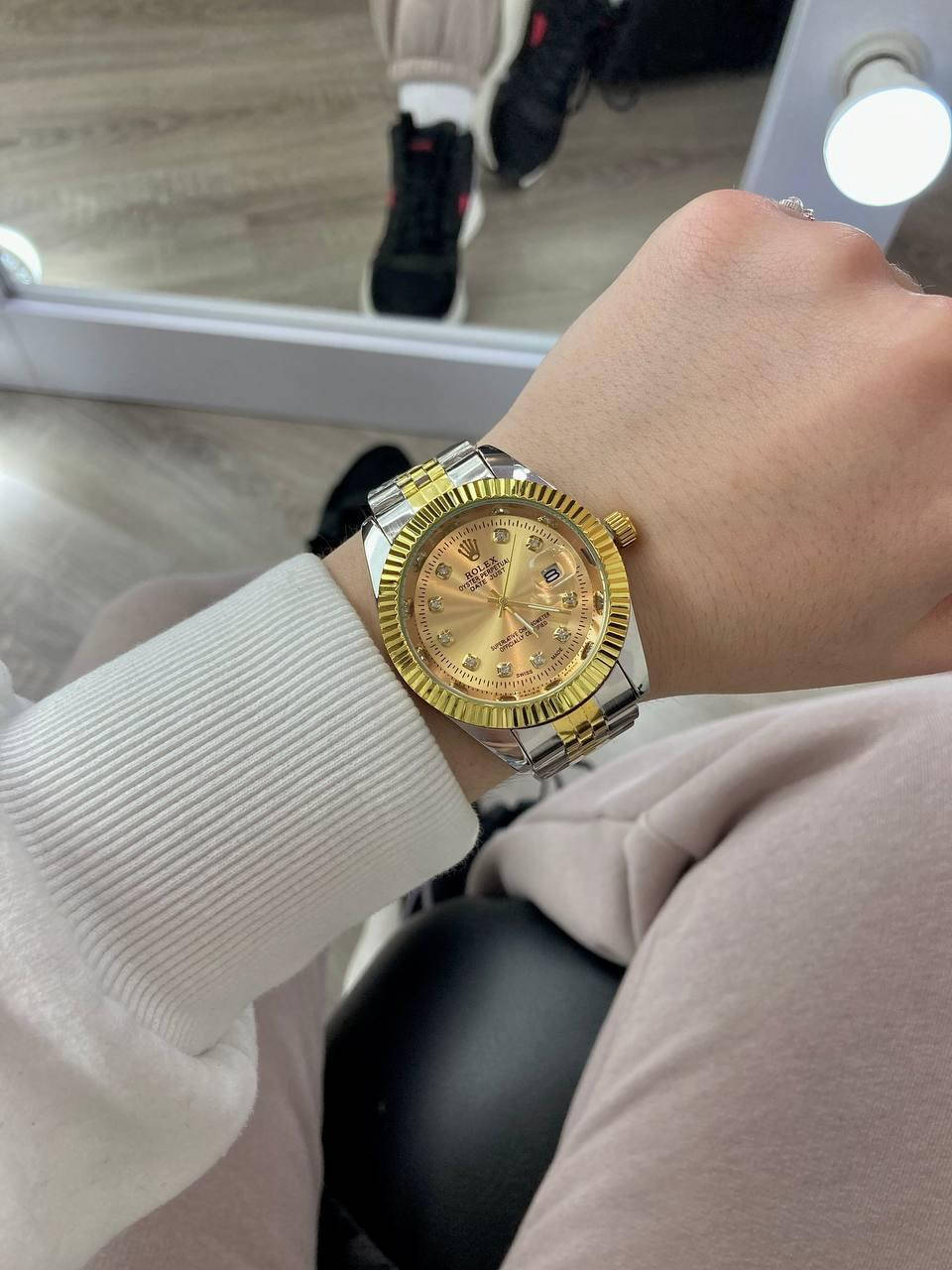 

Часы наручные женские в стиле Rolex Date Just 068 Золото, Золото с серебром