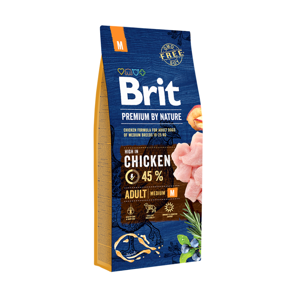 

Сухой корм для собак средних пород Brit Premium by Nature ADULT М с курицей 15 кг