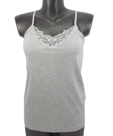 

Майка с кружевом на тонких бретелях Organic Cotton M серая, Серый