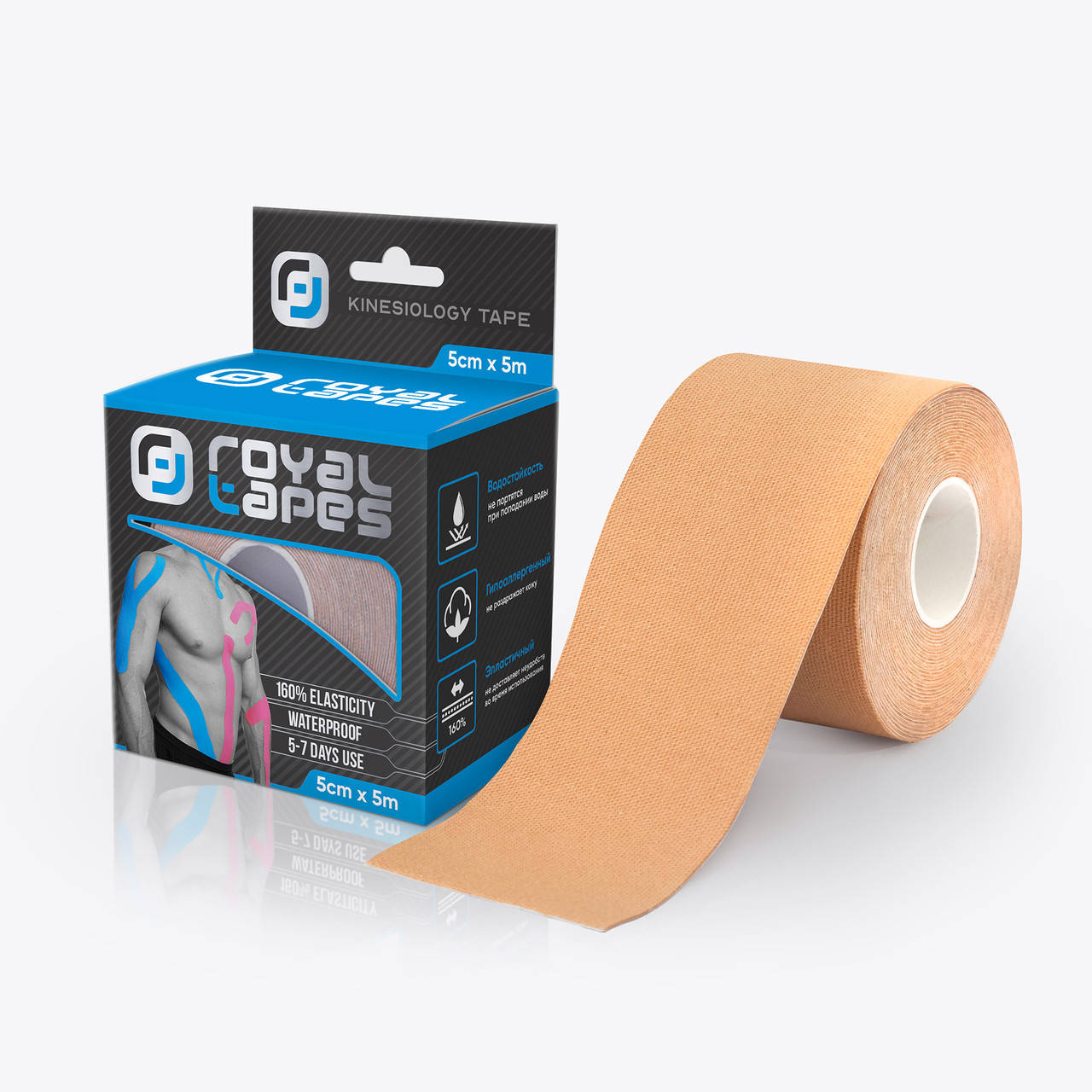 

Кинезио тейп для тела Royal Tapes body care (5см х 5м) - Розовый Бежевый