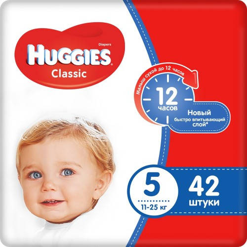 

Подгузники детские Huggies Classic №5 11-25 кг 42 шт