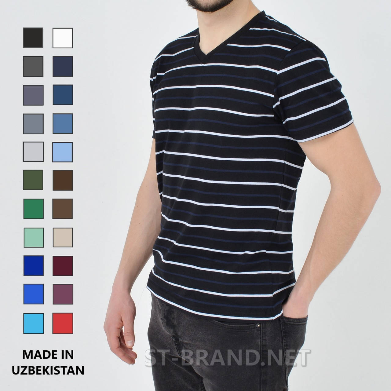 

Размеры:50,52. Мужская хлопковая футболка с V-вырезом, Узбекистан ТМ «Samo» - черная