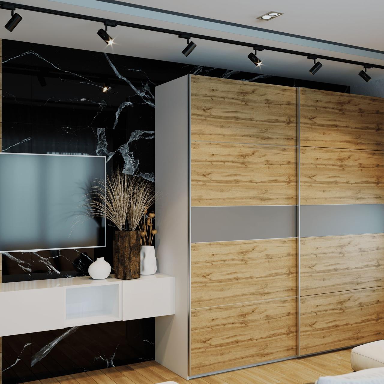 Шафа купе Doros G-Caiser Білий / Тахо вставка Графіт 2 ДСП / 5 частин 220х60х240 (44900390) 2